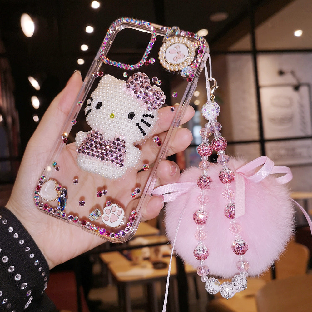 Handmade iPhone Case Minimalist Hello Kitty Bling Rhinestone Back Case