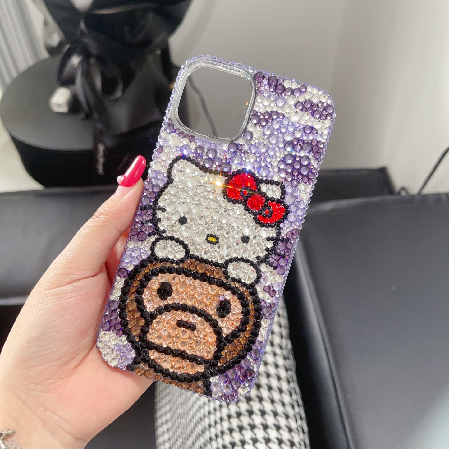 Hello Kitty & Baby Milo Gorgeous Bling Rhinestone For iPhone Case