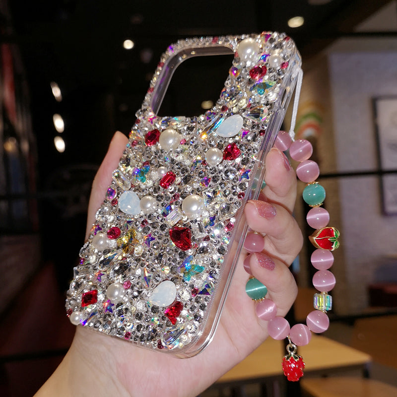 Handgemachte iPhone Hülle Luxus Bling Strass Perle und roter Kristall