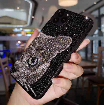 Handmade iPhone Case Luxury Bling Black Rhinestone Ocelot Back Case