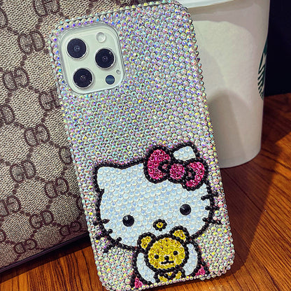 Handmade iPhone Case Luxury Bling AB Rhinestone Cute Hello Kitty Case