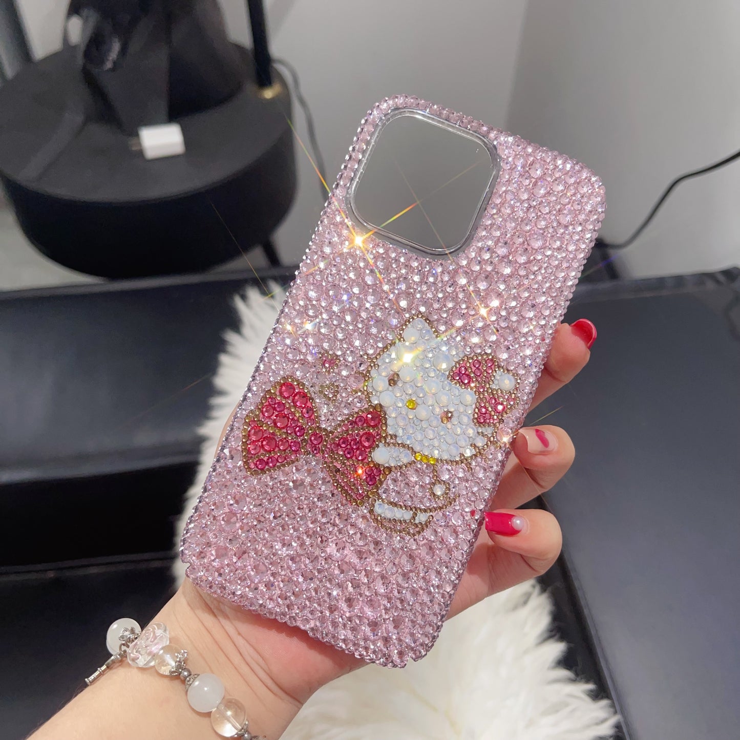 Hello Kitty with Bow Gorgeous Bling Pink Rhinestone For iPhone Case