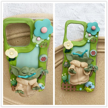 Handgemachte iPhone Hülle Süße Baby Yoda Decoden Creme Kleber Hülle