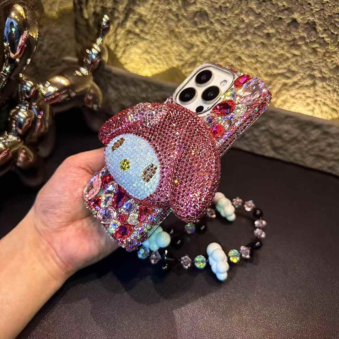 3D My Melody Gorgeous Bling Rose Red Gemstone For iPhone Samsung Case
