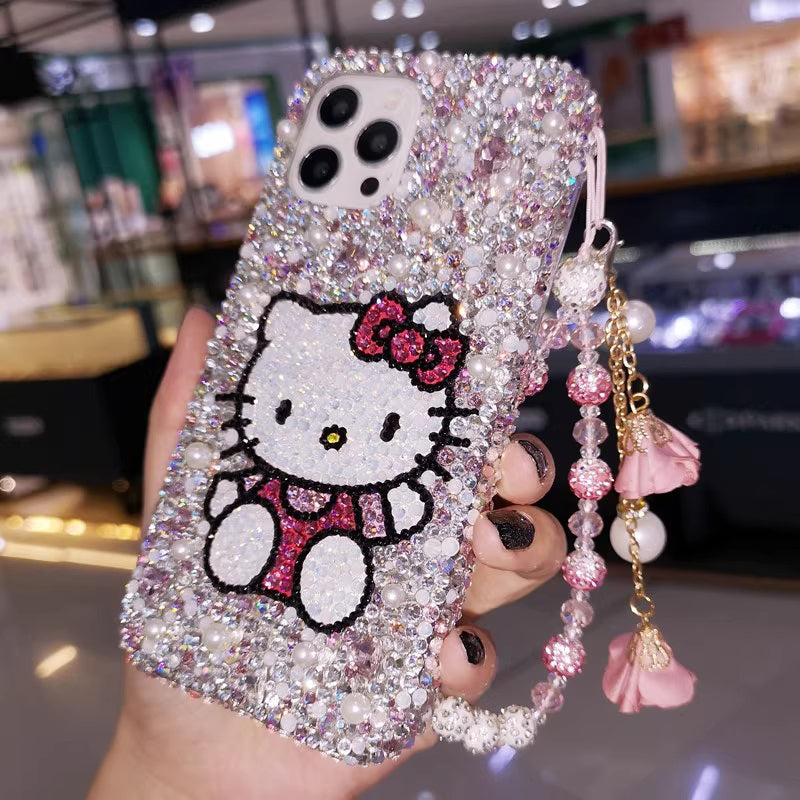 Handmade iPhone Case Luxury Bling Rhinestone with Pearls Cute Hello Kitty