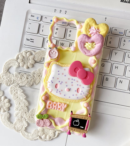 Handgemachte iPhone Hülle Süße Hello Kitty Schleife Decoden Creme Kleber Hülle