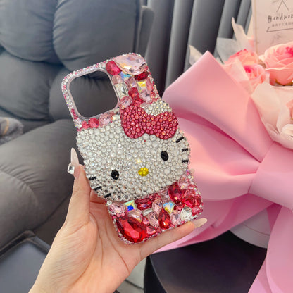 3D Hello Kitty Gorgeous Bling Rose Red Gemstone For iPhone Case