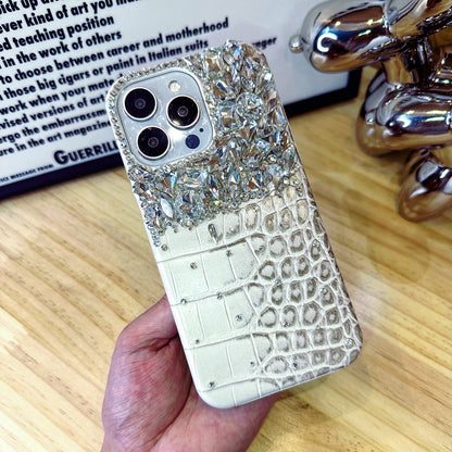 Crocodile Pattern with White Crystals Compatible iPhone Case
