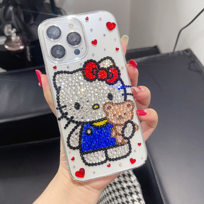 Hello Kitty & Bear Gorgeous Bling Rhinestone with Heart Crystal For iPhone Case