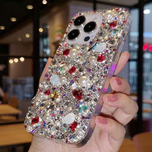 Funda para iPhone Samsung con diamantes de imitación preciosos hechos a mano con perlas