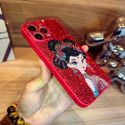 Handgemachte iPhone Hülle Luxus Bling Strass Chinesische Prinzessin Rückenhülle