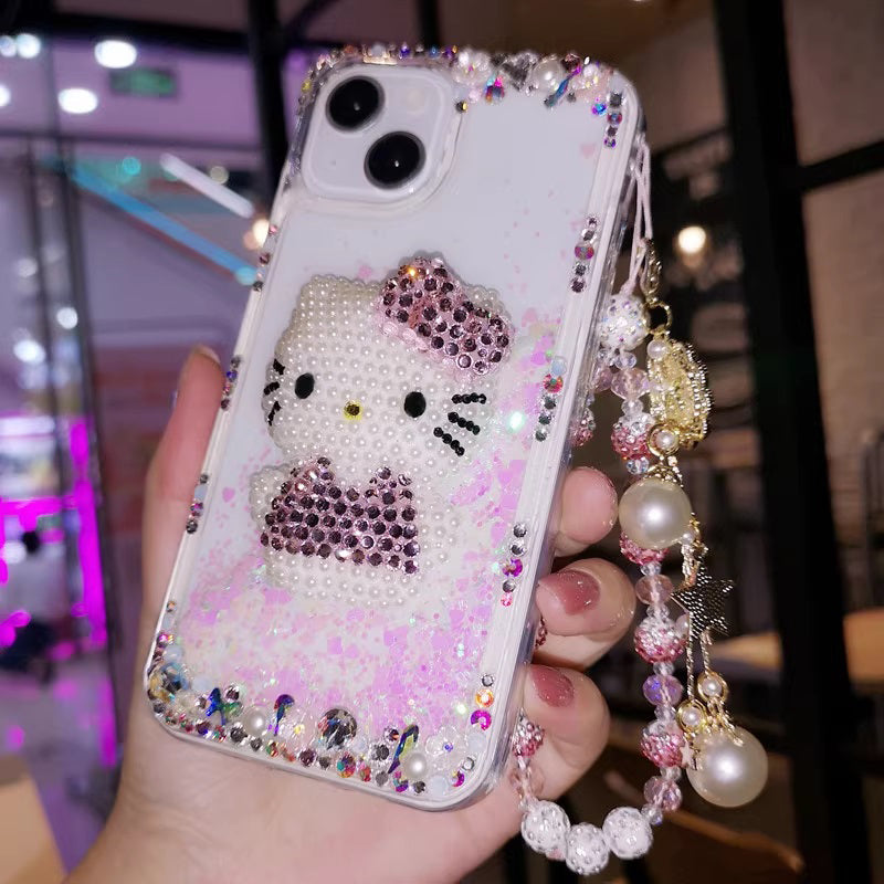 Handmade iPhone Case Flowing Neon Sand Liquid Hello Kitty Quicksand Case