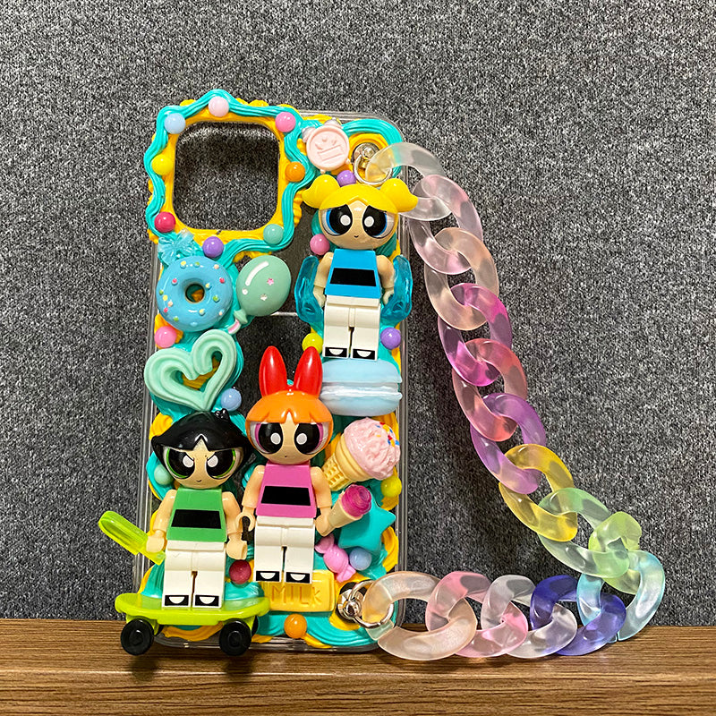 Handmade iPhone Case Cute Lego Powerpuff Girls Decoden Cream Glue Case