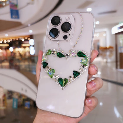 Handmade Minimalist Green Crystal Bling Heart For iPhone Case