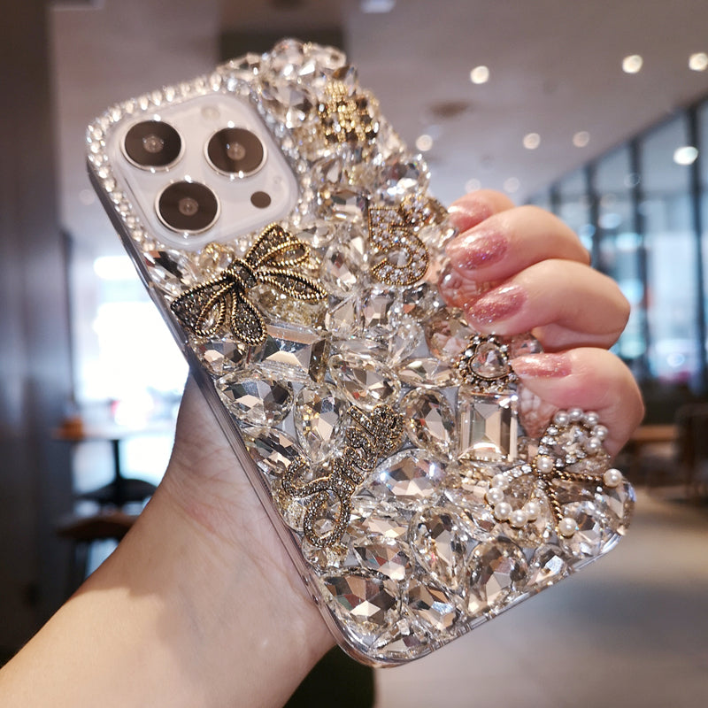 Handgefertigte iPhone-Hülle, luxuriöse Bling-Kristall-Strasssteine ​​mit modischen Charms
