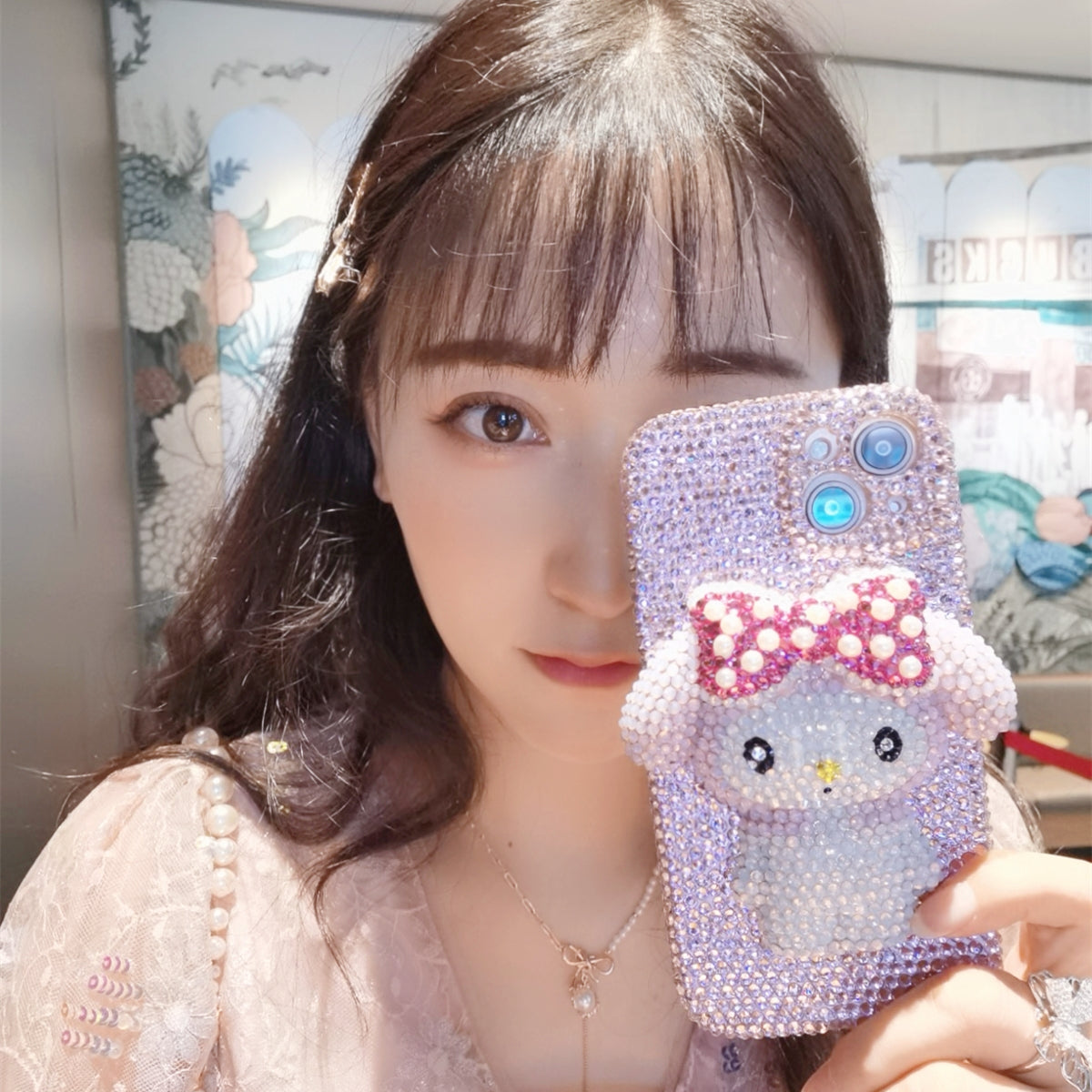 Handmade iPhone Case Luxury Bling Opal Rhinestone Cute 3D My Melody Case