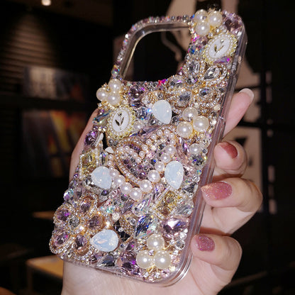 Handgemachte iPhone Hülle Luxus Bling Strass Perle und lila Kristalle