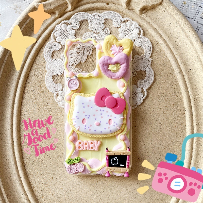 Handgemachte iPhone Hülle Süße Hello Kitty Schleife Decoden Creme Kleber Hülle