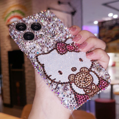 Handmade iPhone Case Luxury Bling Rhinestone with Pearls Hello Kitty Case