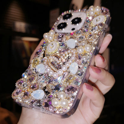 Handmade iPhone Case Luxury Bling Rhinestone Pearl and Purple Crystals