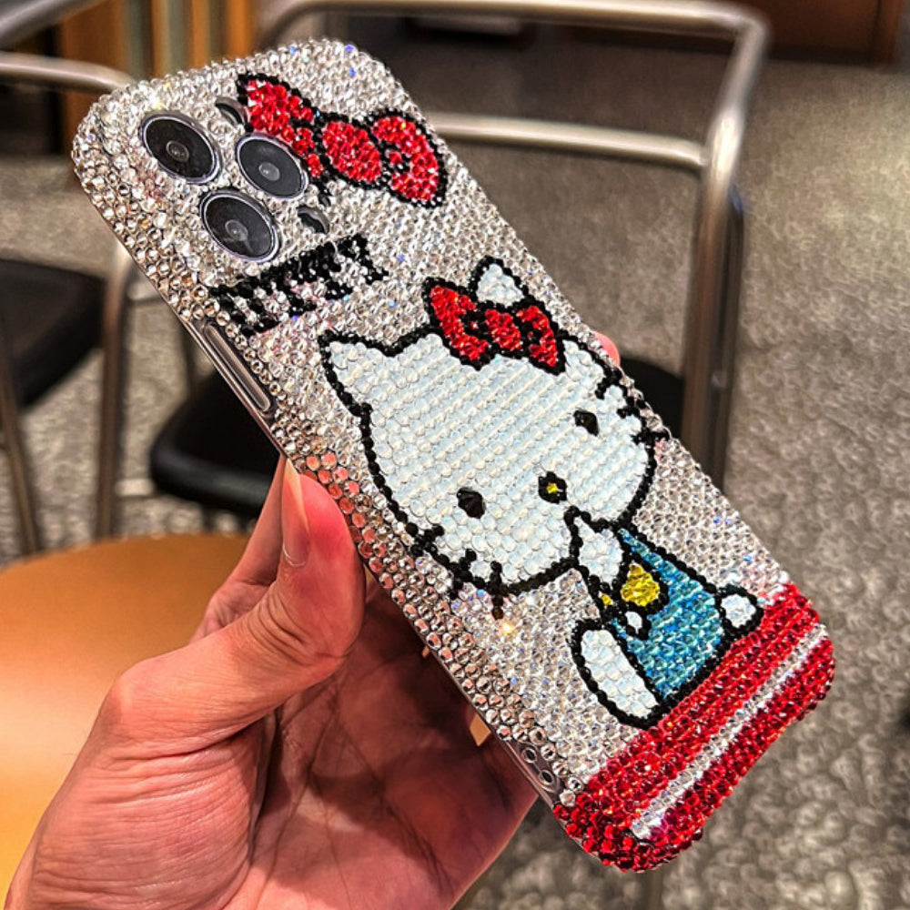 Handmade iPhone Case Luxury Bling Rhinestone Hello Kitty with Bow Case
