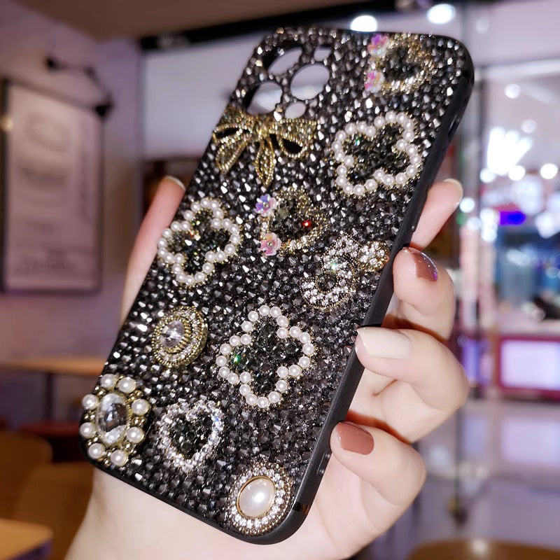 Handmade iPhone Case Luxury Bling Black Rhinestone with Fashion Charms