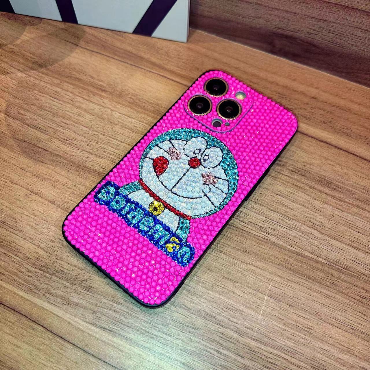 Handgemachte iPhone Hülle Luxus Bling Opal Strass Doraemon Rückenhülle