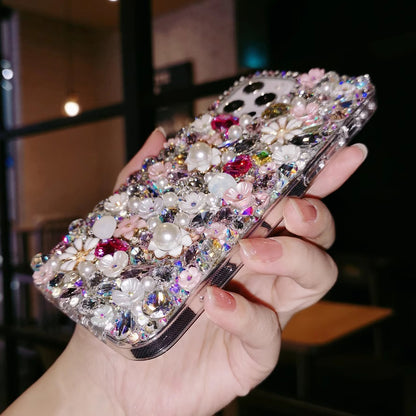 Handmade iPhone Case Luxury Bling Rhinestone Crystal Flowers Back Case