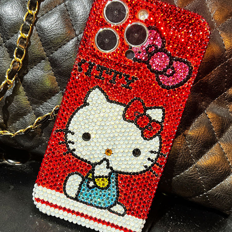Handgemachte iPhone Hülle Luxus Bling Strass Niedlich Hello Kitty mit Schleife
