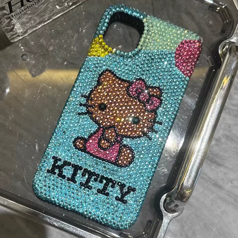 Handgemachte iPhone Hülle Luxus Bling Blau Strass Niedlich Hello Kitty Hülle