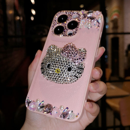 Handmade iPhone Case Minimalist Rhinestone Hello Kitty Silicone Case