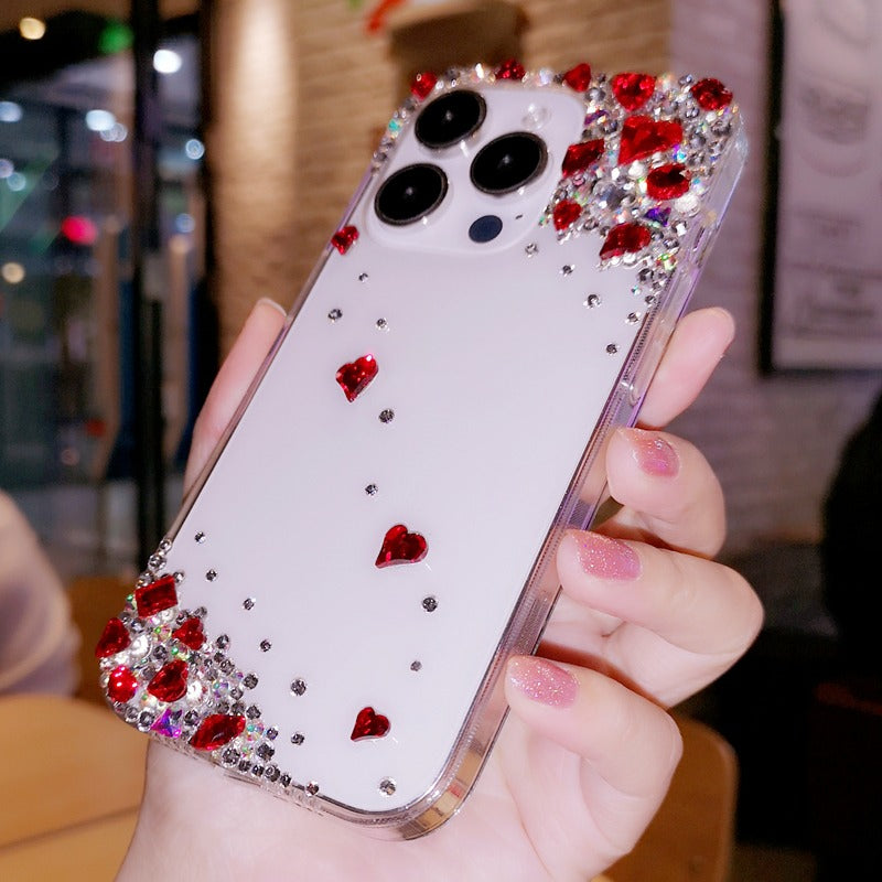 Minimalist Style with Red Heart Crystals For iPhone Case