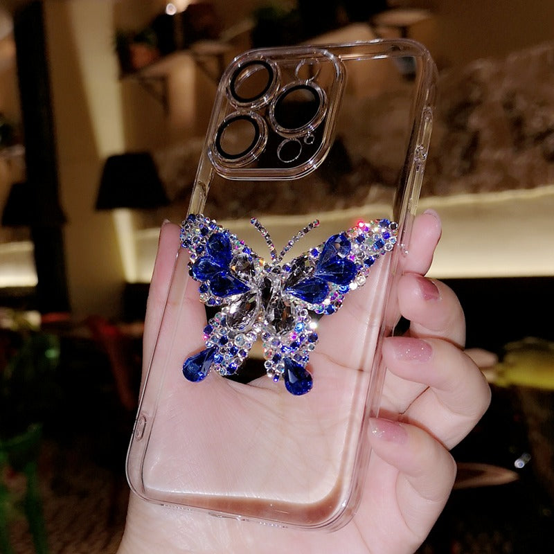 Handmade Minimalist Blue Crystal Bling Butterfly For iPhone Case