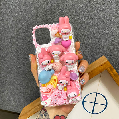 Handgemachte iPhone Hülle Süße Cartoon Kuromi My Melody Decoden Creme Kleber Hülle