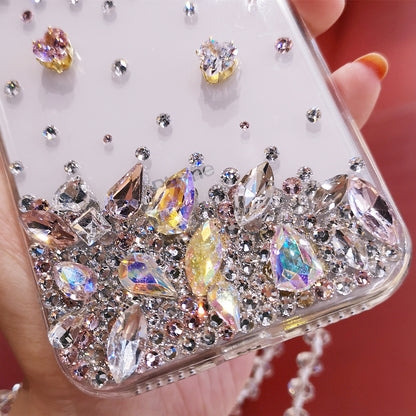 Handmade iPhone Case Luxury Bling Rhinestone Minimalist Heart with Lanyard