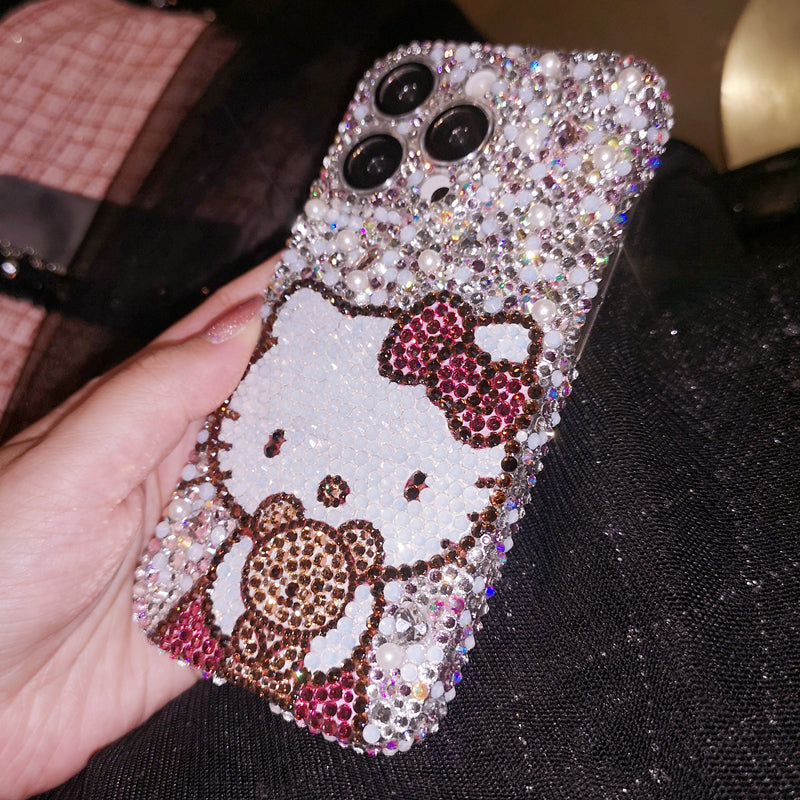 Handmade iPhone Case Luxury Bling Rhinestone with Pearls Hello Kitty Case