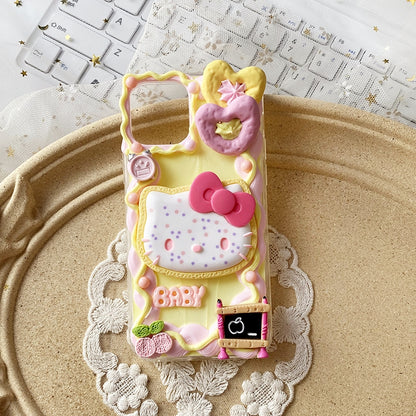 Handgemachte iPhone Hülle Süße Hello Kitty Schleife Decoden Creme Kleber Hülle