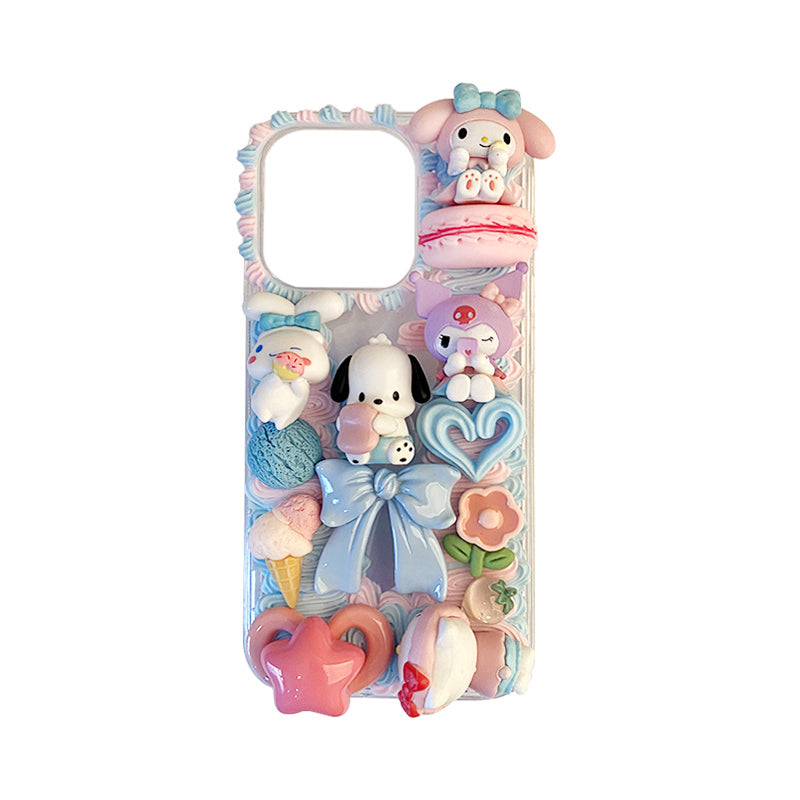 Handmade iPhone Case Cute Kuromi My Melody Pochacco Cream Glue Case