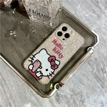 Handgemachte iPhone Hülle Luxus Bling AB Strass Süße Hello Kitty Rückenhülle