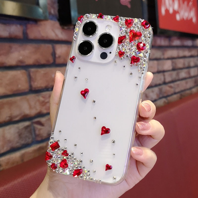 Minimalist Style with Red Heart Crystals For iPhone Case