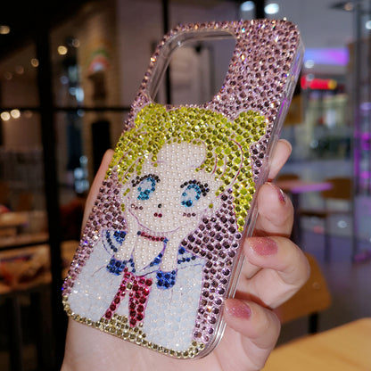 Handgemachte iPhone Hülle Luxus Bling Strass Niedliche Sailor Moon Rückenhülle