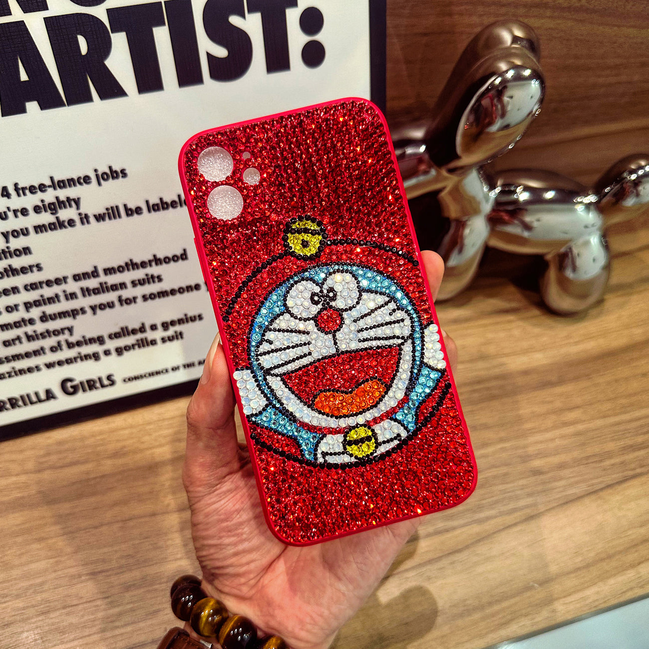 Handgemachte iPhone Hülle Luxus Bling Strass Niedliche Doraemon Rückenhülle