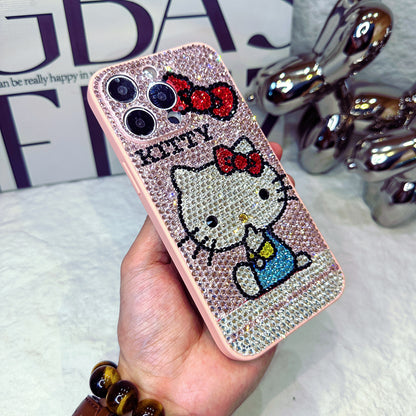 Handgemachte iPhone Hülle Luxus Bling Strass Hello Kitty mit Schleife