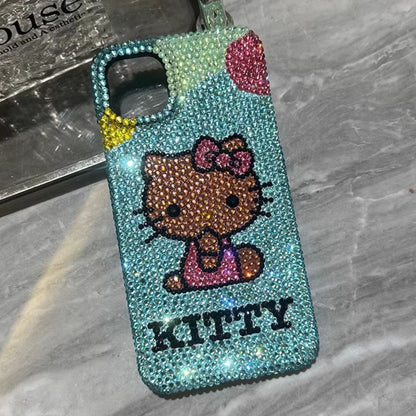 Handgemachte iPhone Hülle Luxus Bling Blau Strass Niedlich Hello Kitty Hülle