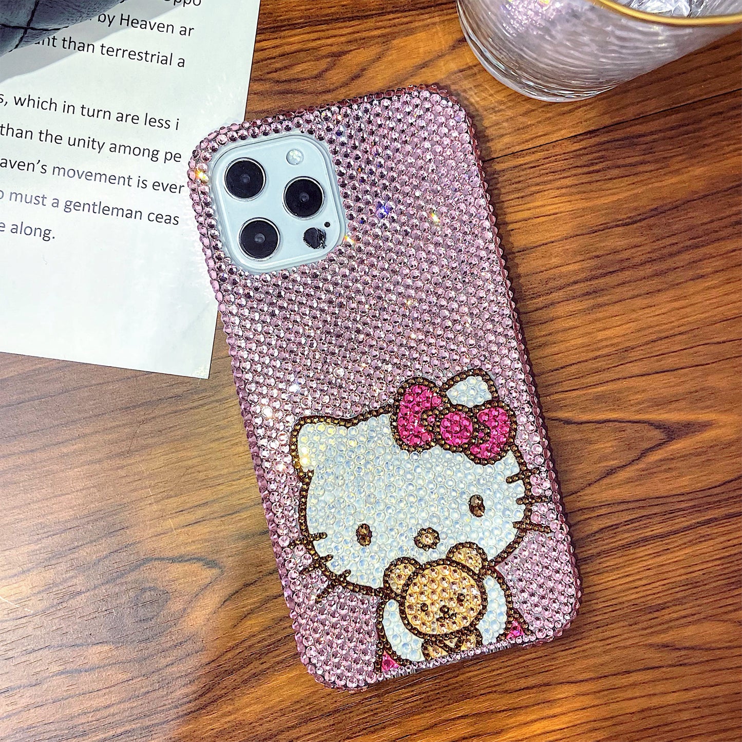 Handgemachte iPhone Hülle Luxus Bling Pink Strass Hello Kitty Back Case