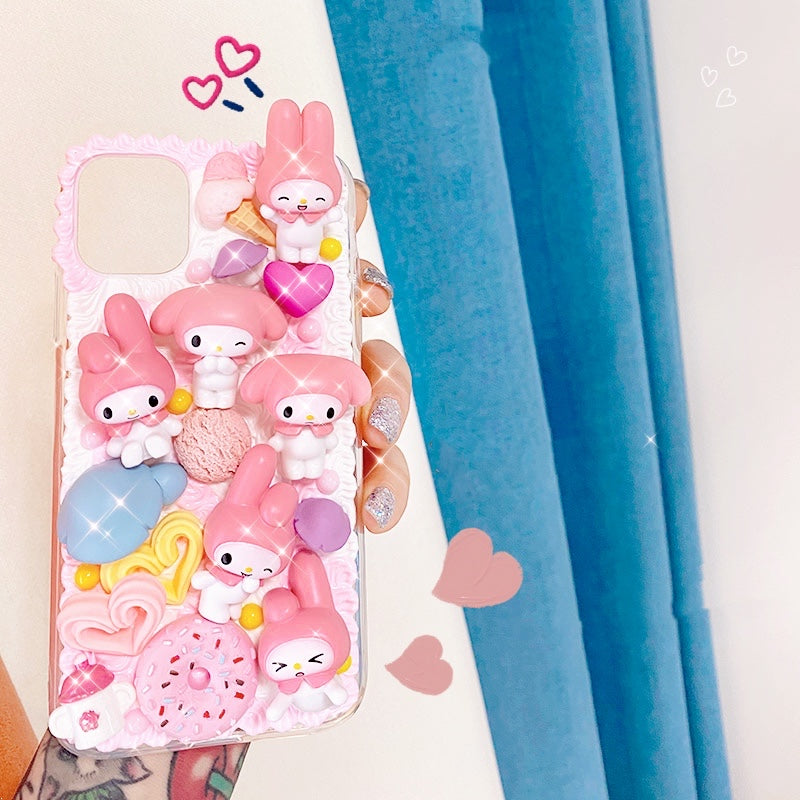 Handgemachte iPhone Hülle Süße Cartoon Kuromi My Melody Decoden Creme Kleber Hülle