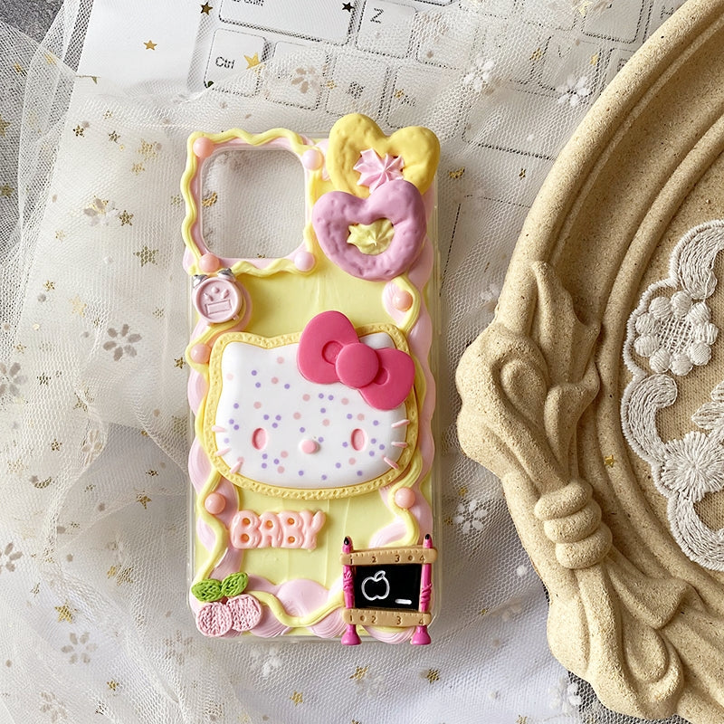 Handgemachte iPhone Hülle Süße Hello Kitty Schleife Decoden Creme Kleber Hülle