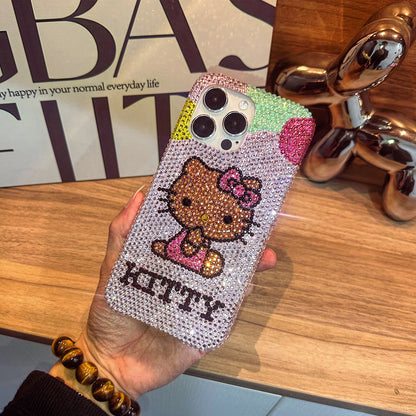 Handgemachte iPhone Hülle Luxus Bling Lila Strass Niedlich Hello Kitty Hülle