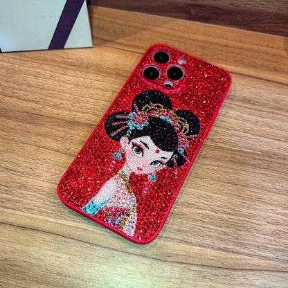 Handgemachte iPhone Hülle Luxus Bling Strass Chinesische Prinzessin Rückenhülle