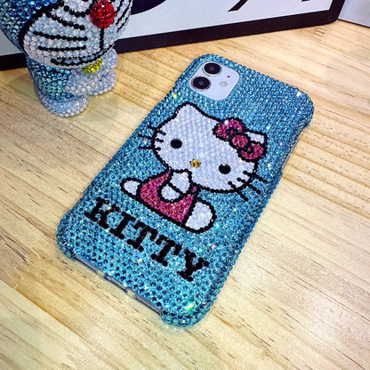 Handmade Phone Case Luxury Bling Blue Rhinestone Cute Hello Kitty Case